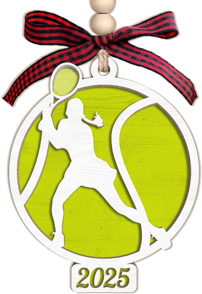 MAPDTWO Tennis Ornament - Tennis Ornaments for Christmas Tree - Sports Gifts for Women, Lovers, Players - 2 Layered Wood Christmas Ornament 2025 - Image 1
